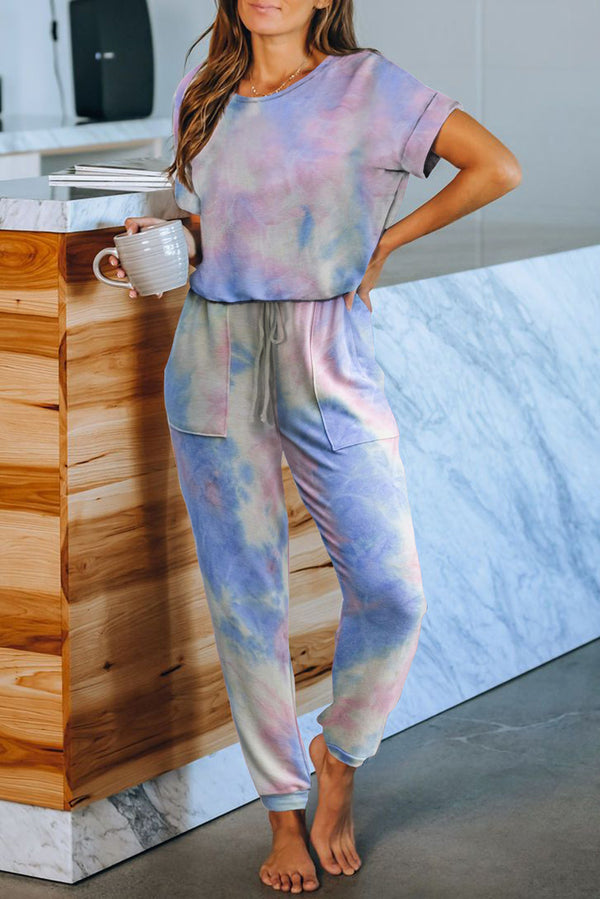 Tie Dye Print One Piece Pajamas Loungewear