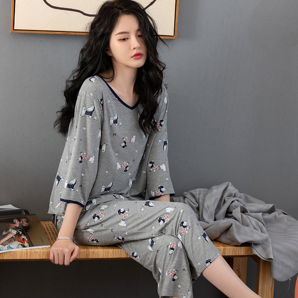 Women's Modal Short Sleeve Cropped Pants Loungewear Set